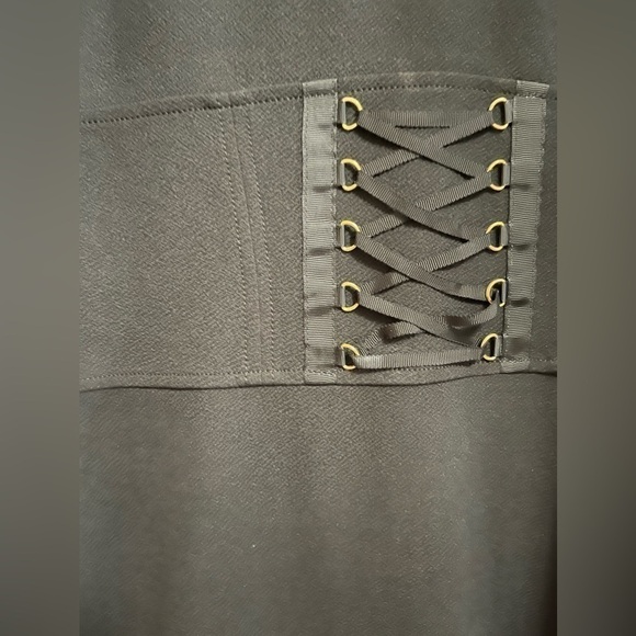 EXPRESS - Black Midi Body Con Lace Up‎ Detail Dress - Picture 2 of 5